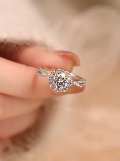 Bold&Chice Elsa Princess Moissanite Ring, Flower Design, Lab Created Engagement Ring