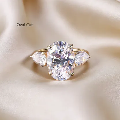 Bold&Chice 0.8-10CT Three-Stone Pear Side Moissanite Ring, 18K Gold Plated S925 Silver Lab Created Diamond, Elegant Multi-Cut Statement Ring for Her