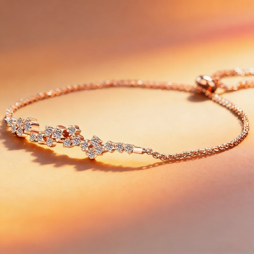 Bold&Chice Delicate Star Cluster Moissanite Bracelet, Shiny Flower Adjustable Rose Gold S925 Silver Lab Created Diamond Bracelet for Women