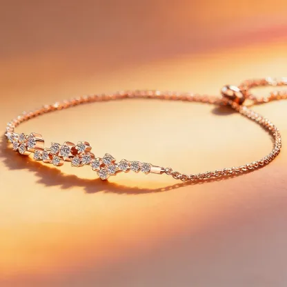 Bold&Chice Delicate Star Cluster Moissanite Bracelet, Shiny Flower Adjustable Rose Gold S925 Silver Lab Created Diamond Bracelet for Women