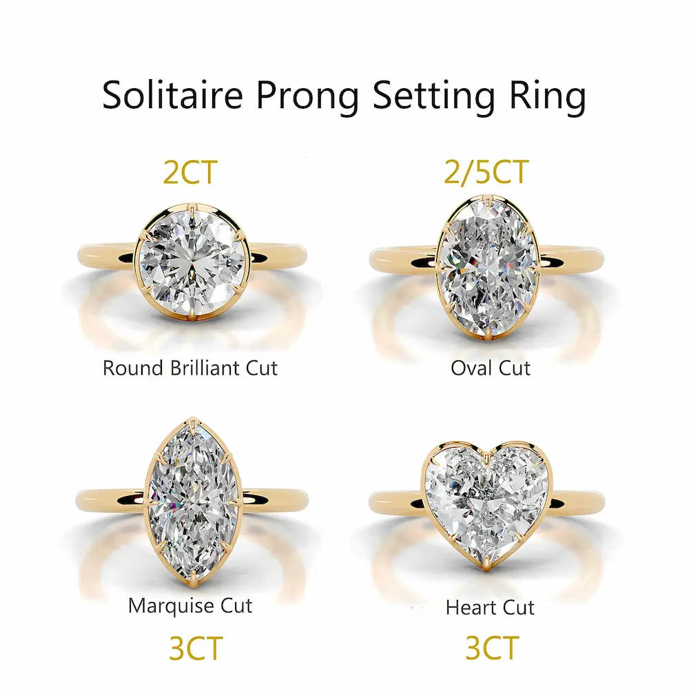 Bold&Chice 2-5CT Solitaire Prong Setting Moissanite Ring, 18K Gold Plated S925 Silver Lab Created Diamond Ring