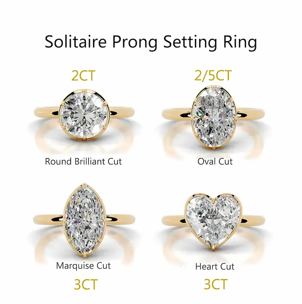 Bold&Chice 2-5CT Solitaire Prong Setting Moissanite Ring, 18K Gold Plated S925 Silver Lab Created Diamond Ring