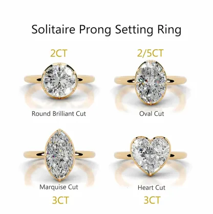 Bold&Chice 2-5CT Solitaire Prong Setting Moissanite Ring, 18K Gold Plated S925 Silver Lab Created Diamond Ring