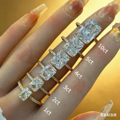 Bold&Chice 0.8-10CT Luxury Pave Moissanite Ring, 18K Gold Plated  S925 Silver Lab Created Diamond, Elegant Multi-Cut Statement Ring for Her