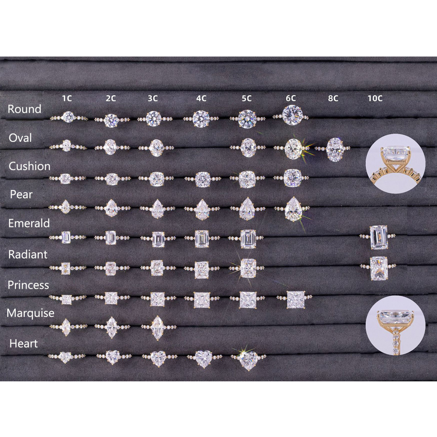 Bold&Chice 0.8-10CT Floating-Shared Prong Moissanite Ring, S925 Silver Lab Created Diamond, Sleek Multi-Cut Statement Ring for Her