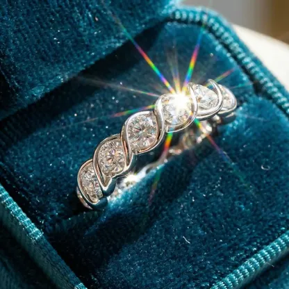 Bold&Chice 1.7CT Twisted Eternity Moissanite Ring, Round Cut Lab Created Diamond Ring, Unisex S925 Silver Pave Ring