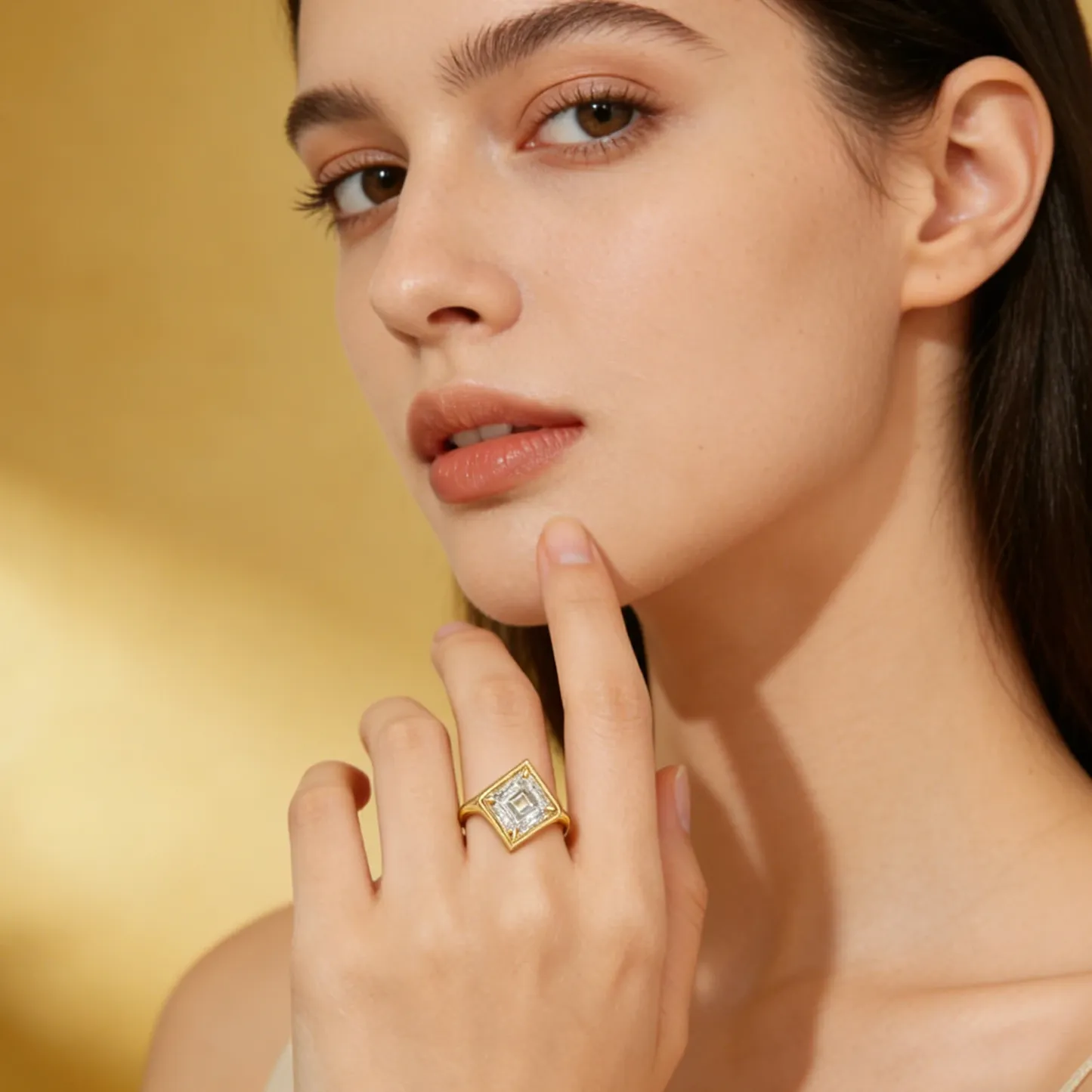 Bold&Chice 1-3CT East-West Setting Moissanite Ring, 18K Gold Plated S925 Silver Lab Created Diamond, Sleek Multi-Cut Statement Ring for Her