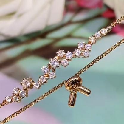 Bold&Chice Delicate Star Cluster Moissanite Bracelet, Shiny Flower Adjustable Rose Gold S925 Silver Lab Created Diamond Bracelet for Women