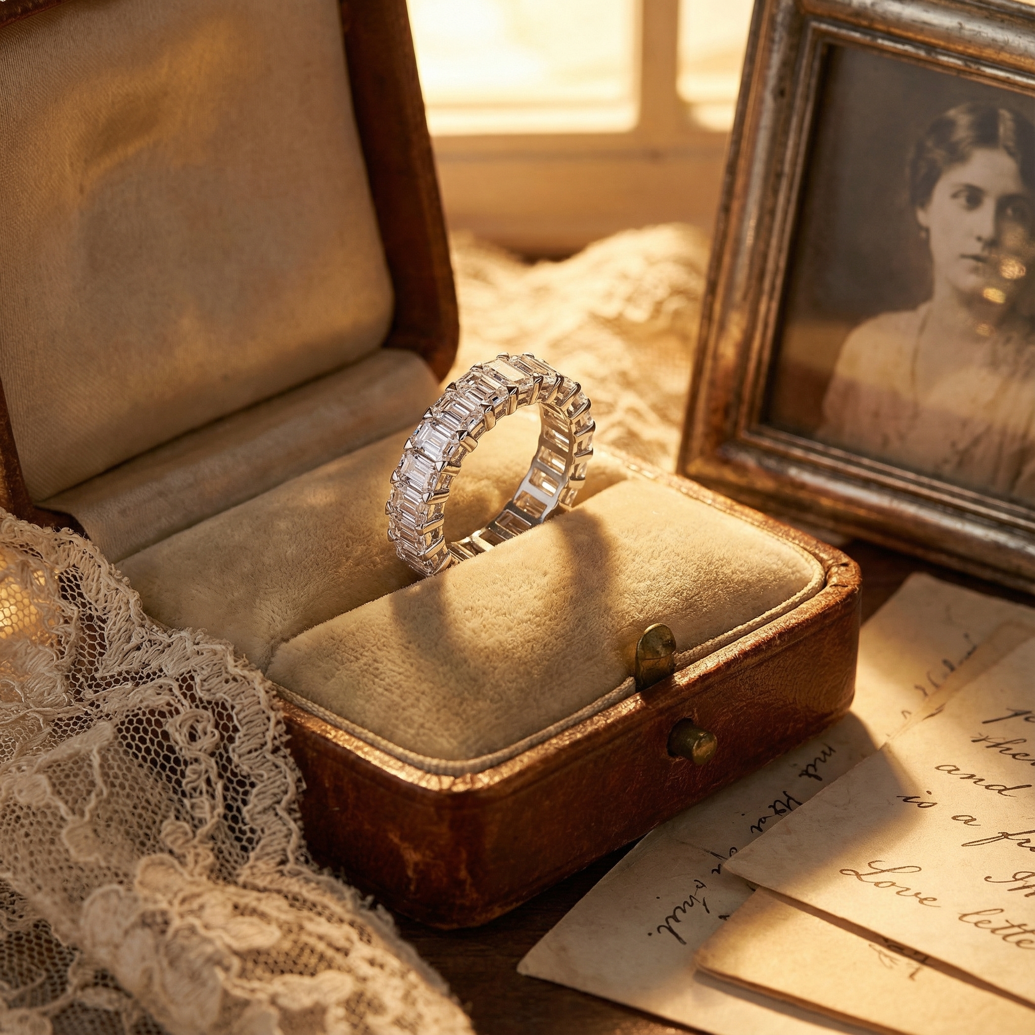 Bold&Chice Lab-Grown Moissanite Ring, Full Circle Emerald-Cut Pavé Band, Vintage Luxury Style Engagement/Wedding/Proposal Ring for Women, Dual Clear & Emerald Green Designs, S925 Silver, Mother’s Day/Valentine’s Day Gift