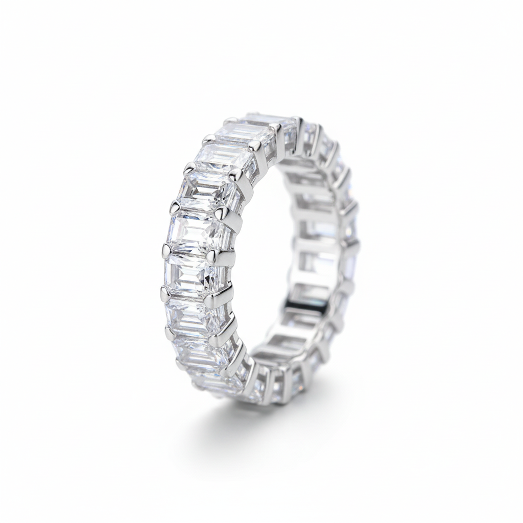 Bold&Chice Lab-Grown Moissanite Ring, Full Circle Emerald-Cut Pavé Band, Vintage Luxury Style Engagement/Wedding/Proposal Ring for Women, Dual Clear & Emerald Green Designs, S925 Silver, Mother’s Day/Valentine’s Day Gift