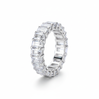 Bold&Chice Lab-Grown Moissanite Ring, Full Circle Emerald-Cut Pavé Band, Vintage Luxury Style Engagement/Wedding/Proposal Ring for Women, Dual Clear & Emerald Green Designs, S925 Silver, Mother’s Day/Valentine’s Day Gift