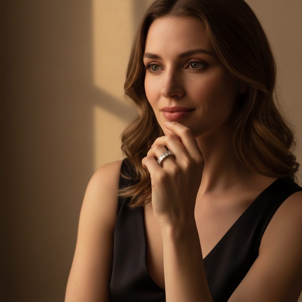 Bold&Chice Lab-Grown Moissanite Ring, Full Circle Emerald-Cut Pavé Band, Vintage Luxury Style Engagement/Wedding/Proposal Ring for Women, Dual Clear & Emerald Green Designs, S925 Silver, Mother’s Day/Valentine’s Day Gift