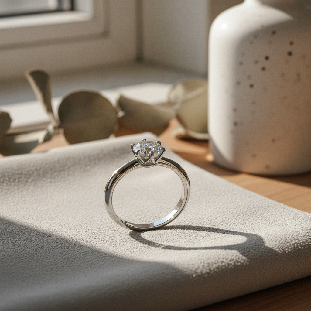 Bold&Chice Lab-Created Moissanite Ring, S925 Silver 6-Prong Promise Ring, 0.3/0.5/1/2CT