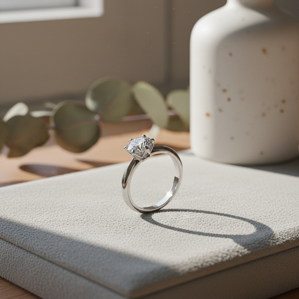 Bold&Chice Lab-Created Moissanite Ring, S925 Silver 6-Prong Promise Ring, 0.3/0.5/1/2CT