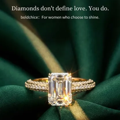 Bold&Chice 2CT Hidden Halo Moissanite Ring, 18K Gold Plated S925 Silver Lab Created Diamond, Shiny Multi-Cut Statement Ring