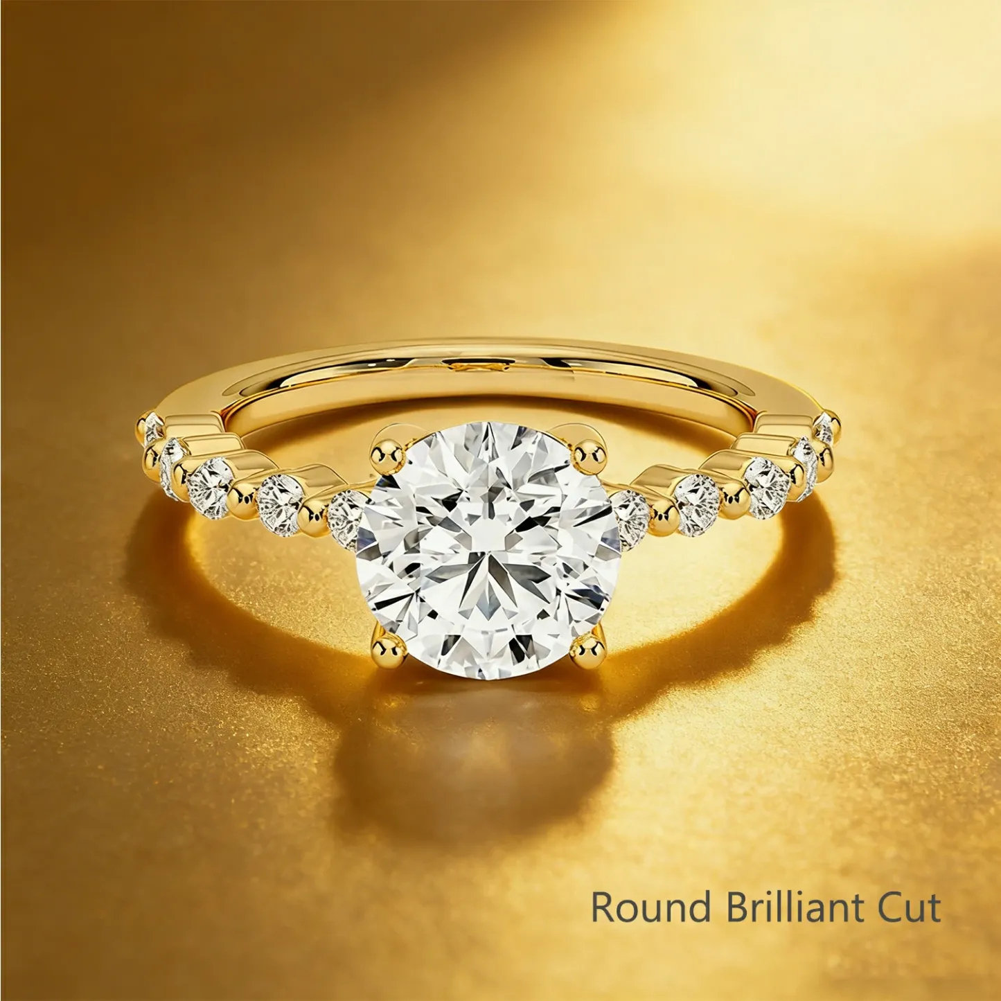 Bold&Chice 0.8-10CT Floating-Shared Prong Moissanite Ring, 18K Gold Plated S925 Silver Lab Created Diamond, Sleek Multi-Cut Statement Ring for Her