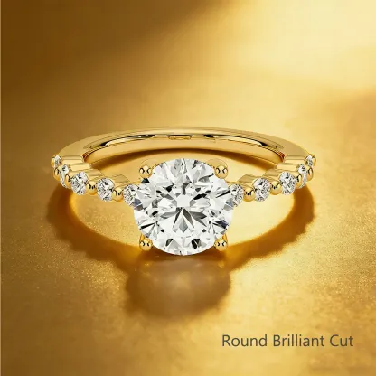 Bold&Chice 0.8-10CT Floating-Shared Prong Moissanite Ring, 18K Gold Plated S925 Silver Lab Created Diamond, Sleek Multi-Cut Statement Ring for Her