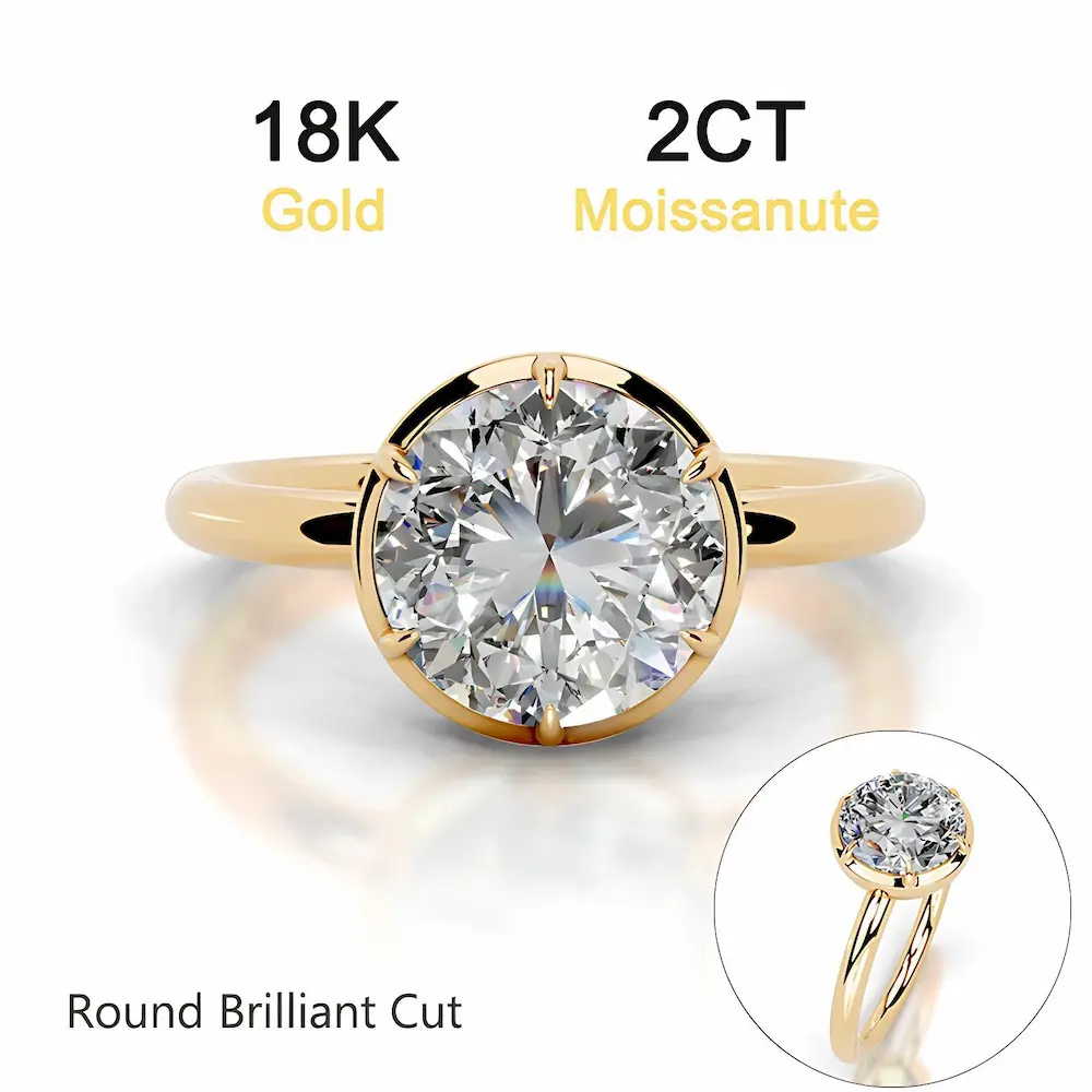 Bold&Chice 2-5CT Solitaire Prong Setting Moissanite Ring, 18K Gold Plated S925 Silver Lab Created Diamond Ring