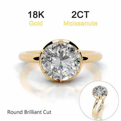 Bold&Chice 2-5CT Solitaire Prong Setting Moissanite Ring, 18K Gold Plated S925 Silver Lab Created Diamond Ring