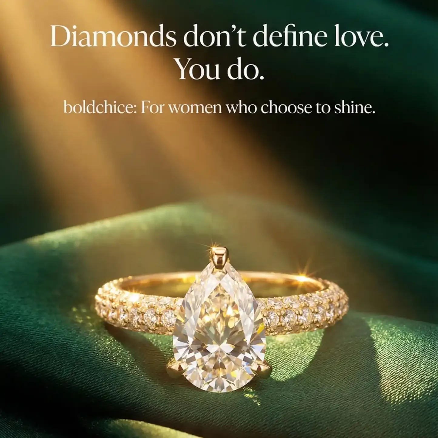 Bold&Chice 2CT Hidden Halo Moissanite Ring, 18K Gold Plated S925 Silver Lab Created Diamond, Shiny Multi-Cut Statement Ring