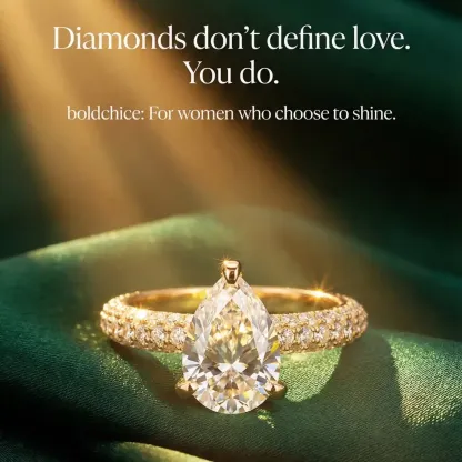 Bold&Chice 2CT Hidden Halo Moissanite Ring, 18K Gold Plated S925 Silver Lab Created Diamond, Shiny Multi-Cut Statement Ring