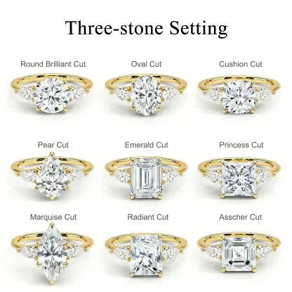 Bold&Chice 0.8-10CT Three-Stone Pear Side Moissanite Ring, 18K Gold Plated S925 Silver Lab Created Diamond, Elegant Multi-Cut Statement Ring for Her
