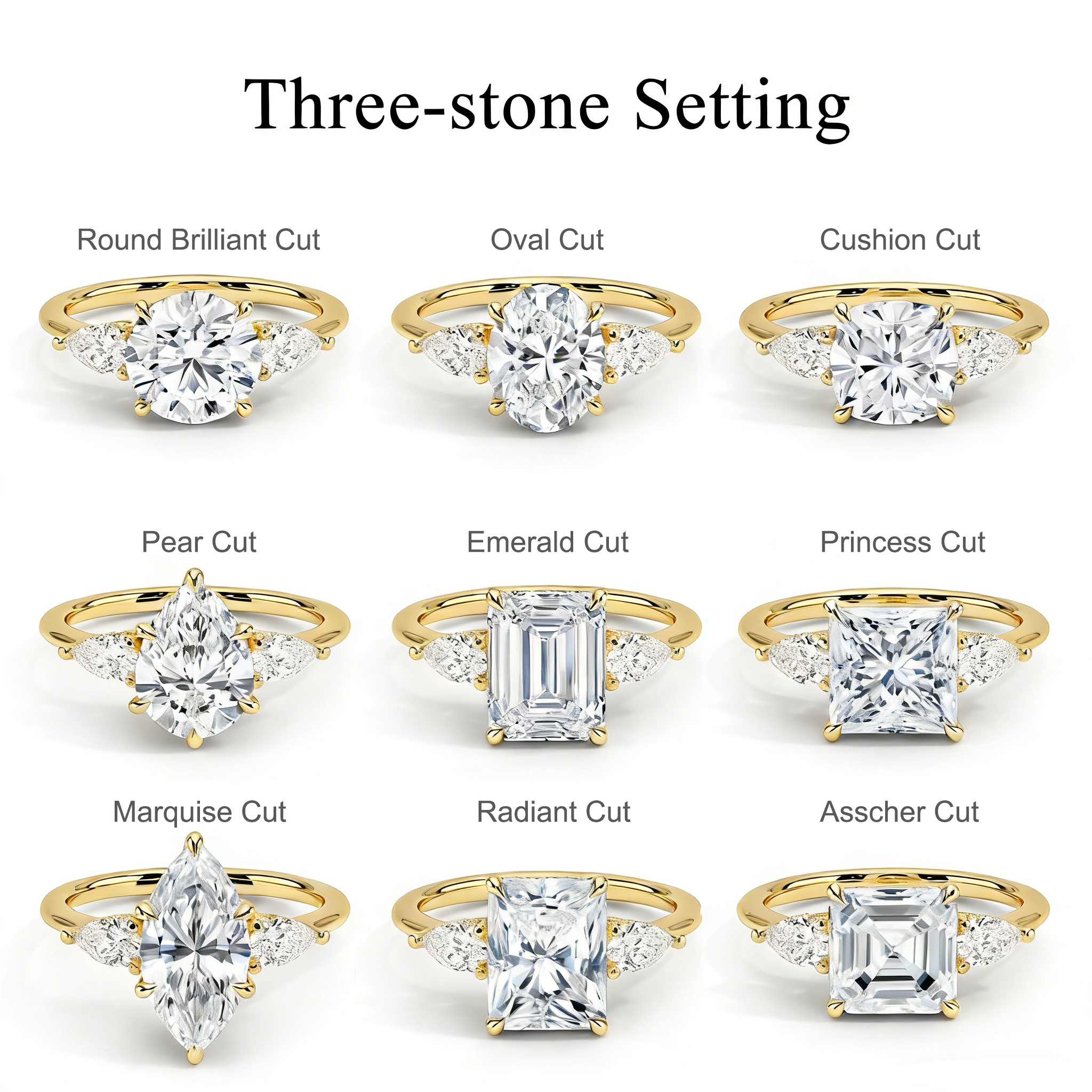 Bold&Chice 0.8-10CT Three-Stone Pear Side Moissanite Ring, S925 Silver Lab Created Diamond, Elegant Multi-Cut Statement Ring for Her