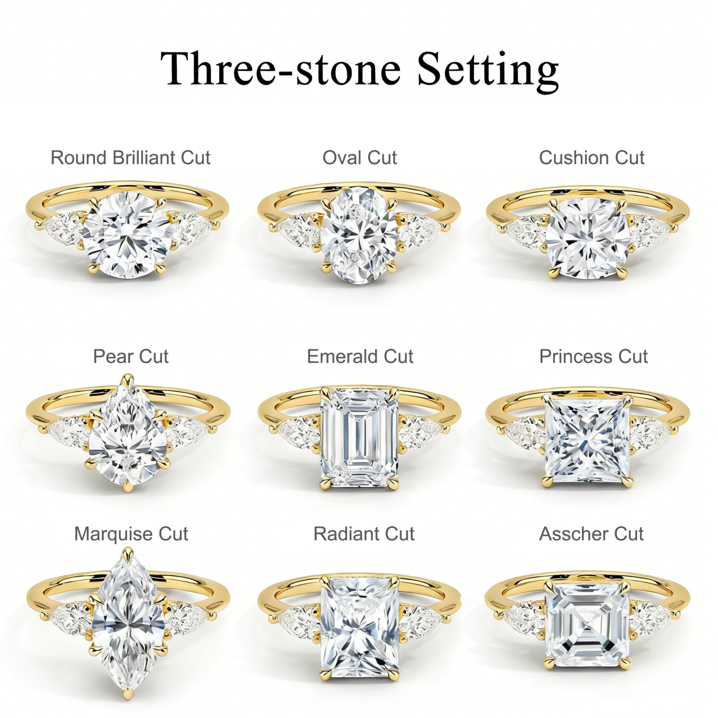 Bold&Chice 0.8-10CT Three-Stone Pear Side Moissanite Ring, S925 Silver Lab Created Diamond, Elegant Multi-Cut Statement Ring for Her