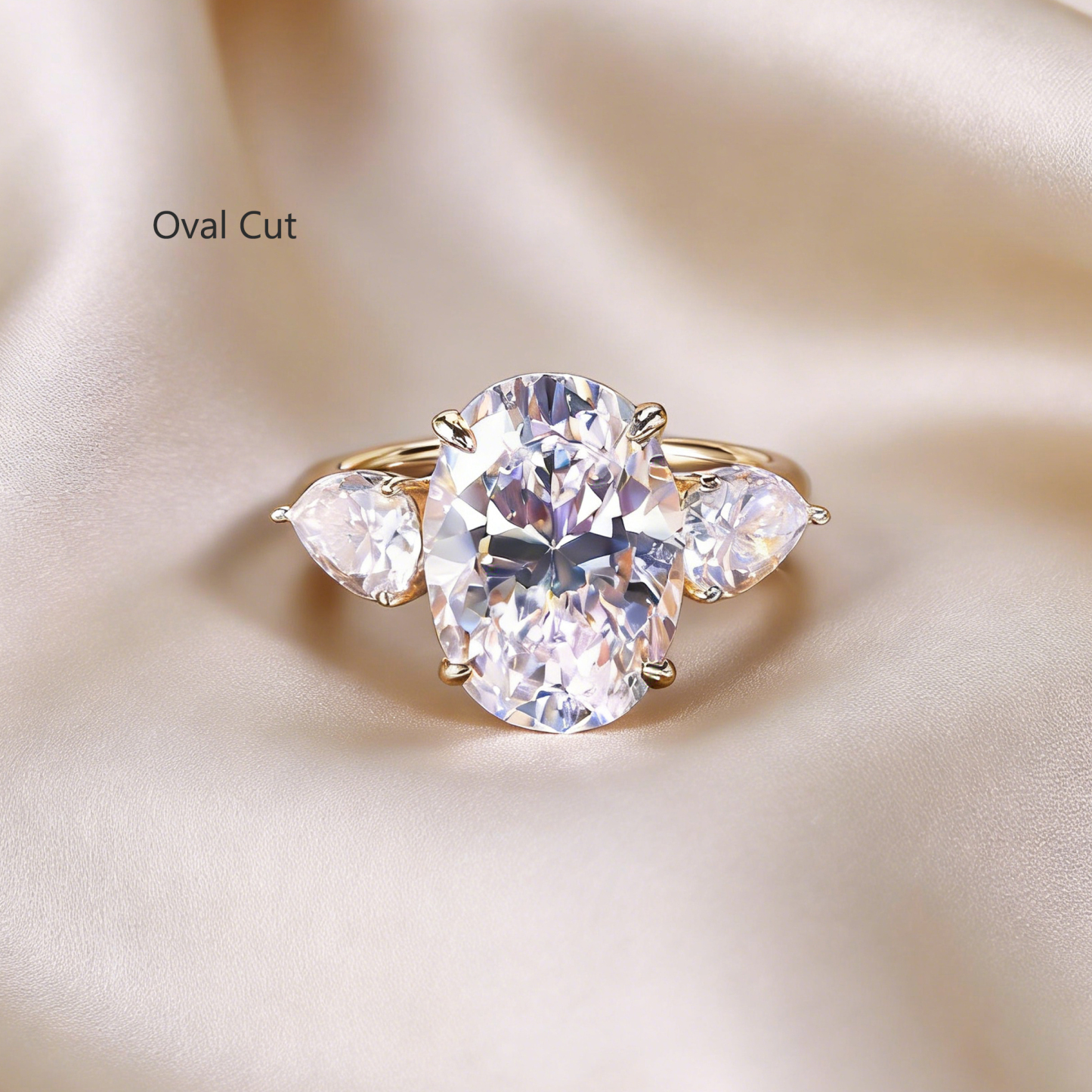 Bold&Chice 0.8-10CT Three-Stone Pear Side Moissanite Ring, S925 Silver Lab Created Diamond, Elegant Multi-Cut Statement Ring for Her