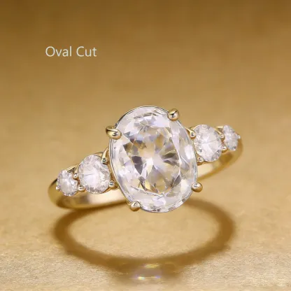 Bold&Chice 0.8-10CT Luxury Five-Stone Moissanite Ring, 18K Gold Plated S925 Silver Lab Created Diamond, Elegant Multi-Cut Statement Ring for Her