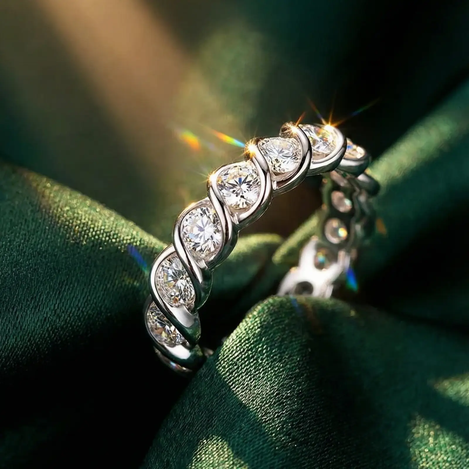 Bold&Chice 1.7CT Twisted Eternity Moissanite Ring, Round Cut Lab Created Diamond Ring, Unisex S925 Silver Pave Ring