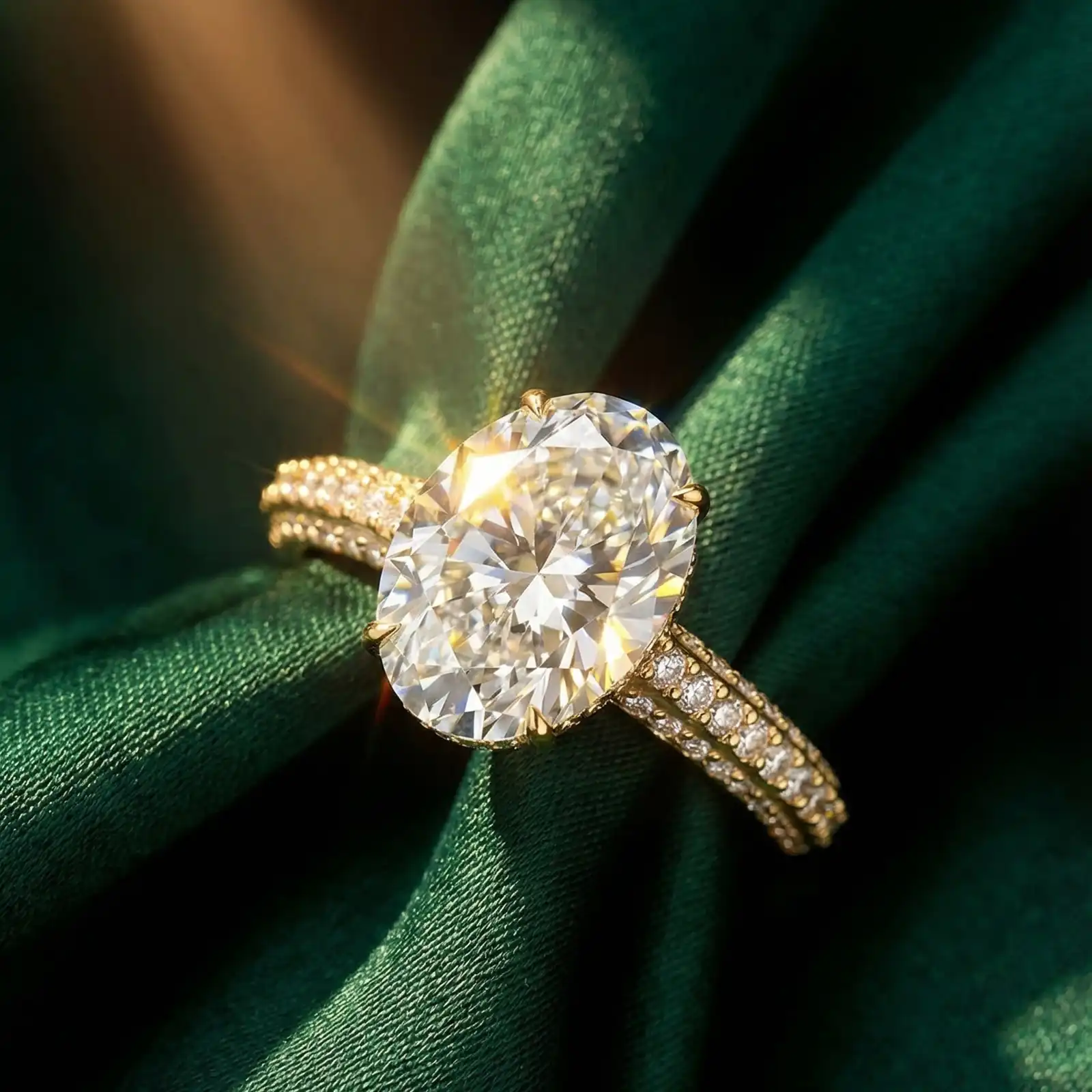 Bold&Chice 2CT Hidden Halo Moissanite Ring, 18K Gold Plated S925 Silver Lab Created Diamond, Shiny Multi-Cut Statement Ring