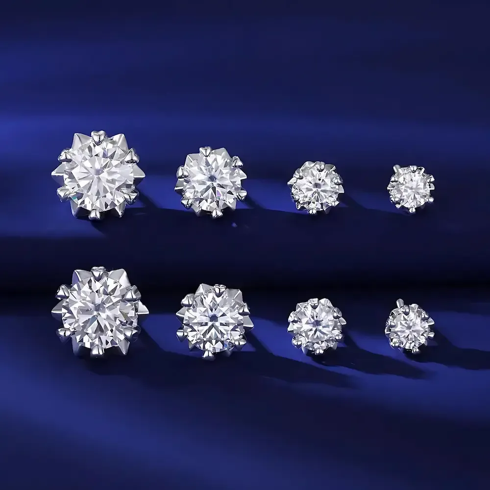 Bold&Chice Snowflake Starburst Moissanite Stud Earrings, 0.3CT-2CT 18K Gold Plated S925 Silver Lab Created Diamond, D-Color Sparkling Statement Earrings