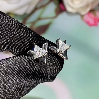 Bold&Chice 1CT Triangle Geometric Moissanite Stud Earrings, Lab Grown Diamond Alternative, Minimalist Statement Stud Earrings for Her