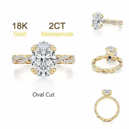 Bold&Chice 2CT Luxury Ivy Twisted Shank Moissanite Ring, 18K Gold Plated S925 Silver Lab Created Diamond, Romantic Weaving Statement Ring