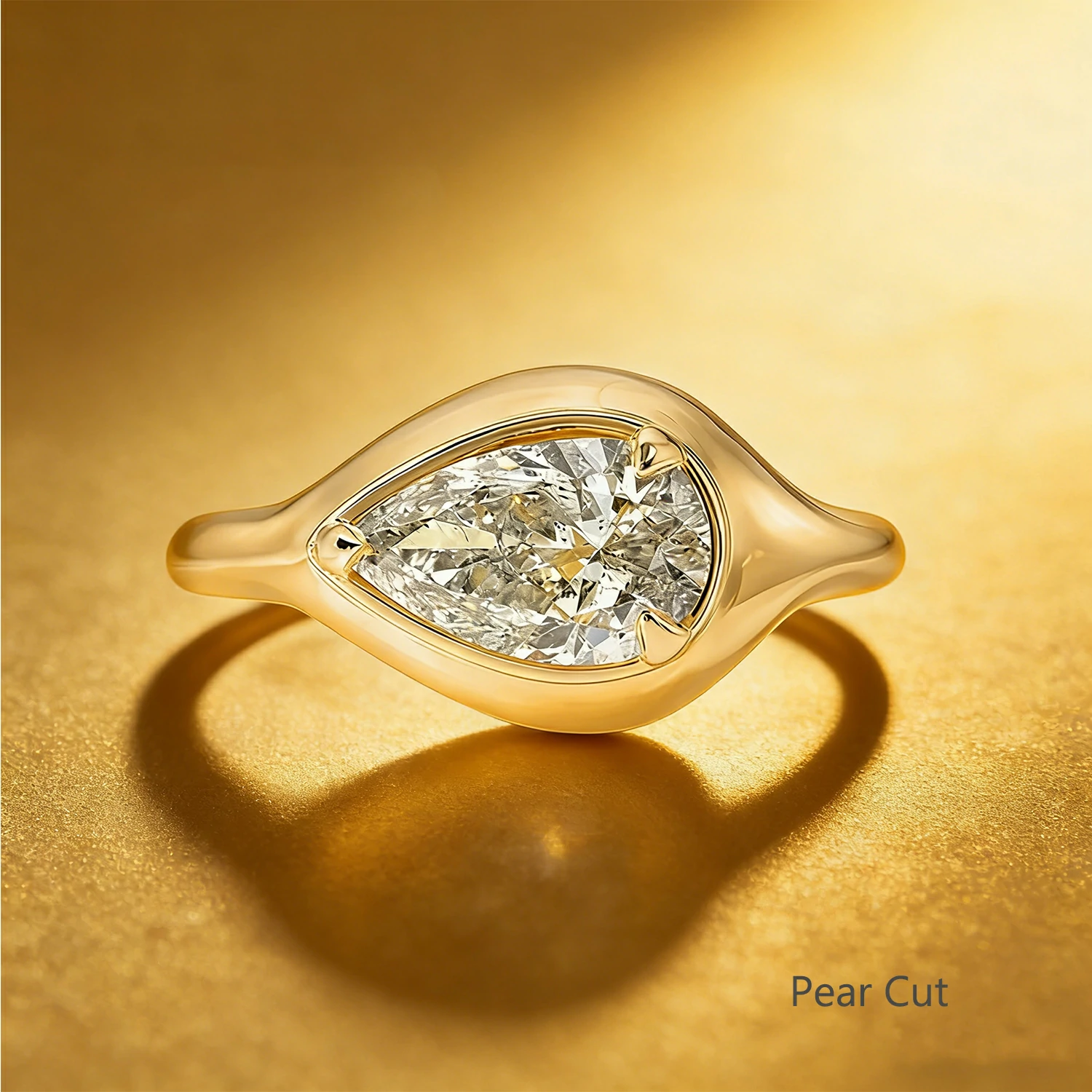 Bold&Chice 1-3CT East-West Setting Moissanite Ring, 18K Gold Plated S925 Silver Lab Created Diamond, Sleek Multi-Cut Statement Ring for Her