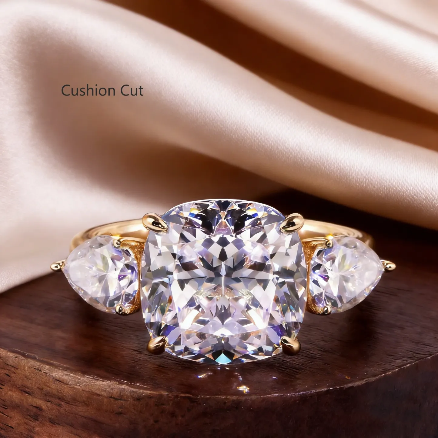 Bold&Chice 0.8-10CT Three-Stone Pear Side Moissanite Ring, 18K Gold Plated S925 Silver Lab Created Diamond, Elegant Multi-Cut Statement Ring for Her