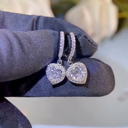 Bold&Chice 2CT Heart Shaped Halo Moissanite Drop Earrings, Lab Grown Diamond Alternative, Romantic Dangle Huggie Earrings for Her