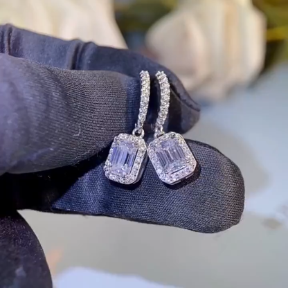 Bold&Chice 2/4CT Emerald / Radiant Cut Moissanite Drop Earrings, Baguette Huggie S925 Silver Lab Created Diamond Earrings for Women