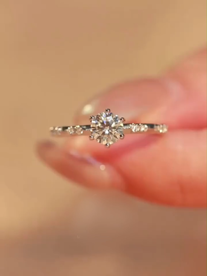 Bold&Chice 0.6CT Round Moissanite Engagement Ring, Delicate Pave Band, S925 Silver Lab Created Diamond Ring for Women