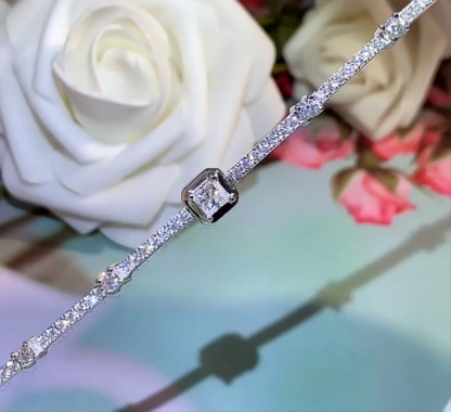 Bold&Chice 1.88CT Full Moissanite Square Bracelet, Pave Adjustable S925 Silver Lab Created Diamond Bracelet for Women