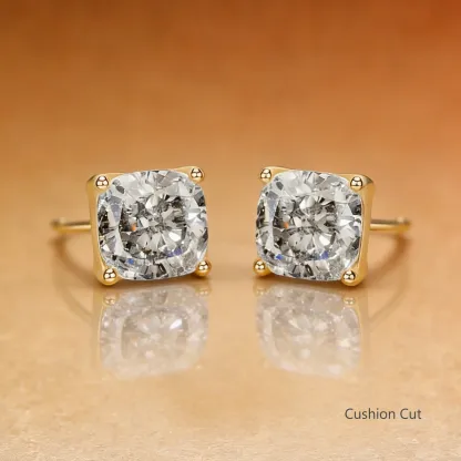 Bold&Chice 2CT Timeless Tulip Collet Moissanite Stud Earrings, 18K Gold Plated S925 Silver Lab Created Diamond, Elegant Floral Statement Earrings for Her