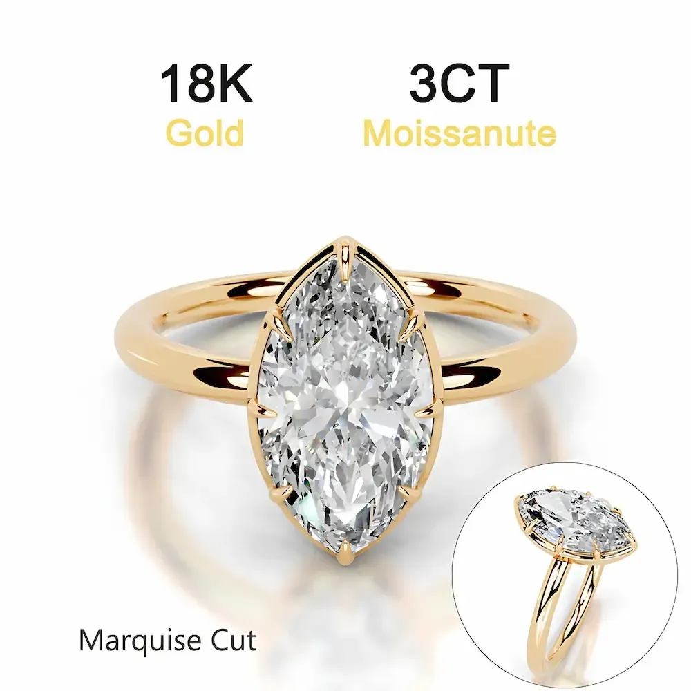Bold&Chice 2-5CT Solitaire Prong Setting Moissanite Ring, 18K Gold Plated S925 Silver Lab Created Diamond Ring