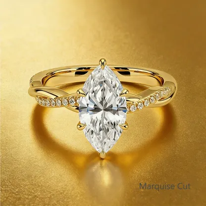 Bold&Chice 0.8-8CT Twisted Setting Moissanite Ring, Multi-Cut 18K Gold Plated  S925 Silver Lab Created Diamond Ring for Women