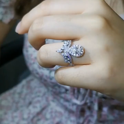 Bold&Chice 1CT Pear Cut Moissanite Crown Ring, Marquise Pave S925 Silver Lab Created Diamond Ring for Women