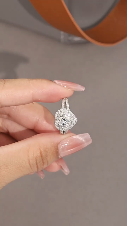Bold&Chice 1CT Heart-Shaped Moissanite Engagement Ring, Double Halo Pave Band, S925 Silver Lab Created Diamond Ring for Women