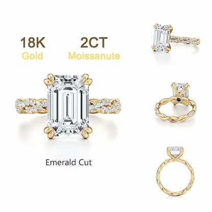Bold&Chice 2CT Luxury Ivy Twisted Shank Moissanite Ring, 18K Gold Plated S925 Silver Lab Created Diamond, Romantic Weaving Statement Ring