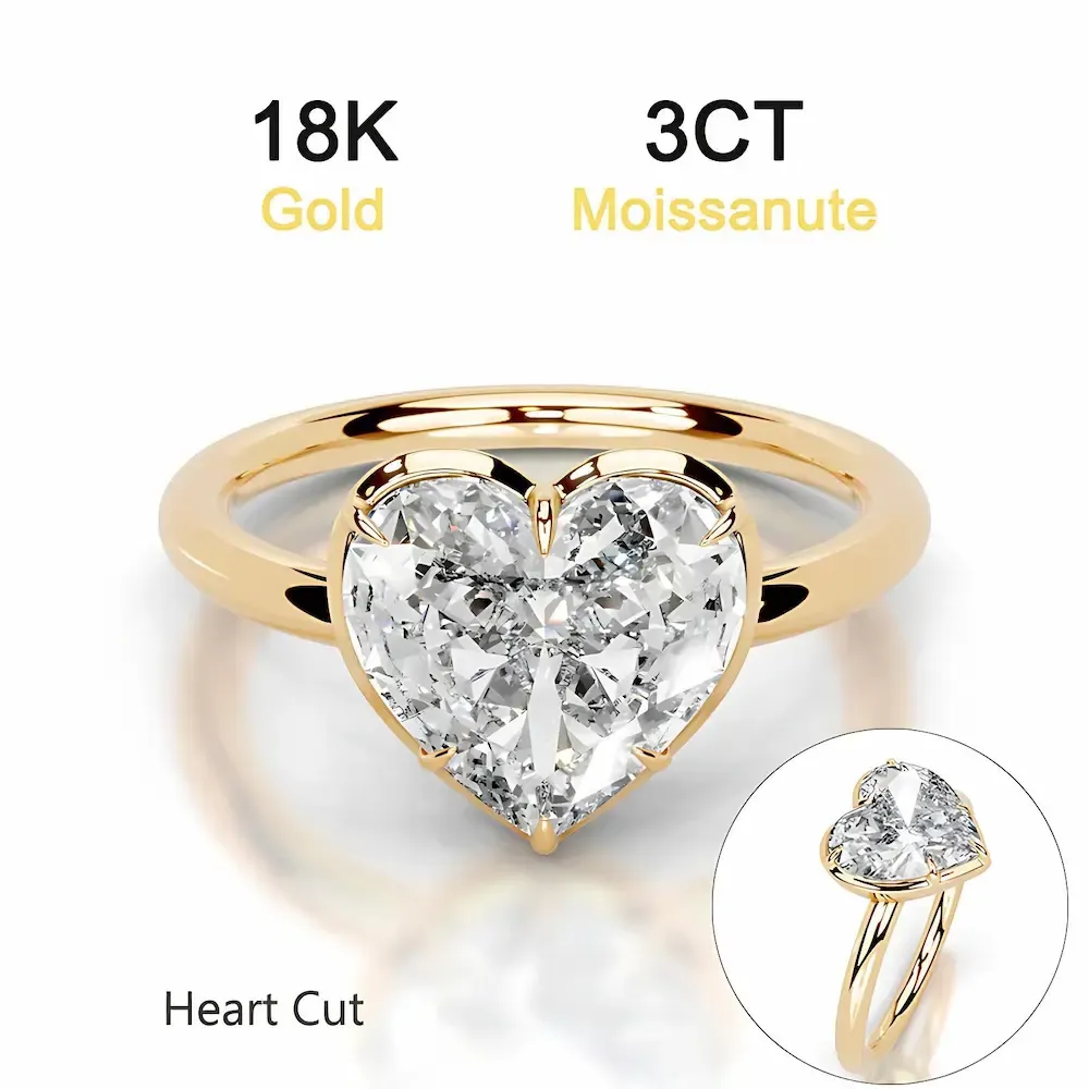 Bold&Chice 2-5CT Solitaire Prong Setting Moissanite Ring, 18K Gold Plated S925 Silver Lab Created Diamond Ring