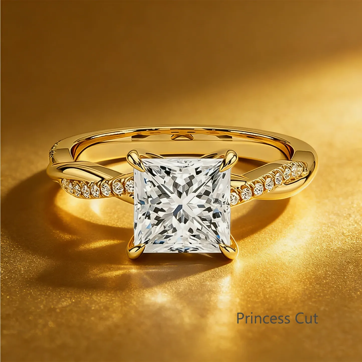 Bold&Chice 0.8-8CT Twisted Setting Moissanite Ring, Multi-Cut 18K Gold Plated  S925 Silver Lab Created Diamond Ring for Women