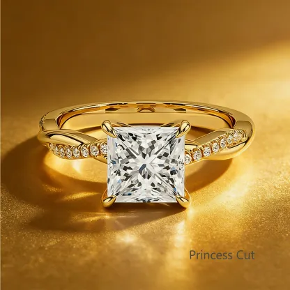 Bold&Chice 0.8-8CT Twisted Setting Moissanite Ring, Multi-Cut 18K Gold Plated  S925 Silver Lab Created Diamond Ring for Women